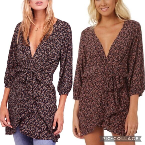Free People Clara Tunic Blouse & Mini Dress Floral Boho Wrap Style Dainty Size S - Picture 1 of 15